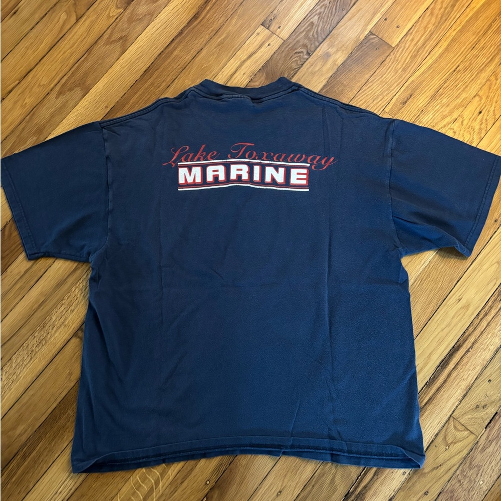 Vintage Lake Toxaway Marine Navy Logo Tee – 90s Boxy Fit
